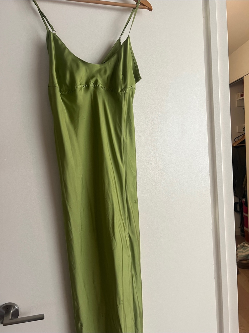 Olive Green Satin Slip Dress
